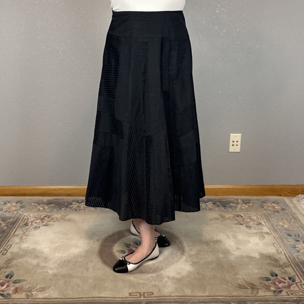 Carlisle Women Tonal Stripe Midi Maxi Skirt Size 12 Black Cotton MInimal Classic